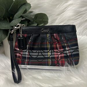 Coach Poppy Tartan Plaid Glitter Wristlet with Hangtag